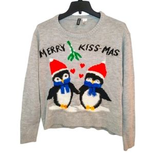 H & M Divided Women's Christmas Embellished Penguin Sweater Size Medium